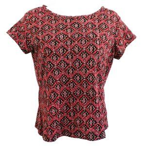 Vintage Mesh Geometric Diamond Top Short Sleeve Stretchy Lined Talbots Petite